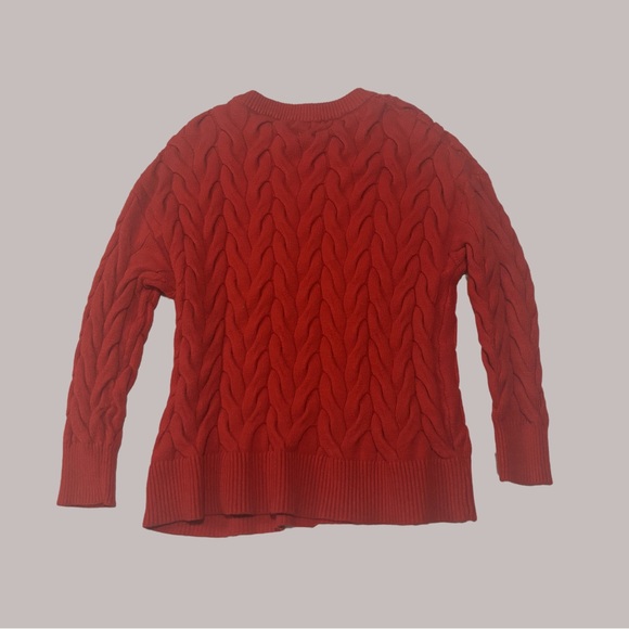 🌹 Philosophy Republic Clothing Red Cable Knit Sweater Chunky Crew Neck XL - Picture 1 of 5